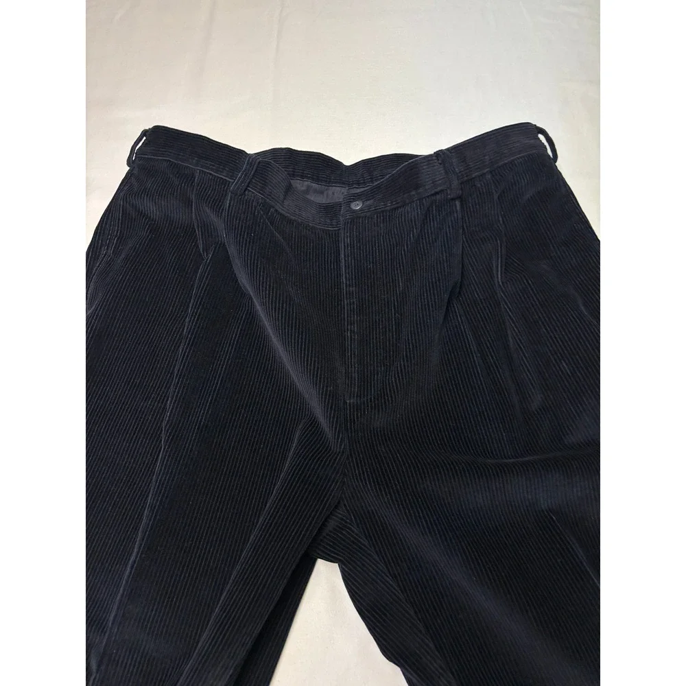 Jos. A. Bank Mens‎ Black Corduroy Pleated Cuffed Trousers 42x26 Wide Wale Cotton